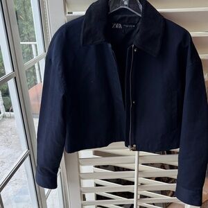 Zara Women's Navy Cropped Utility Jacket